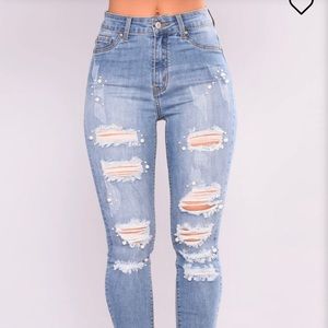 High waisted pearl studded Fashion Nova Jeans